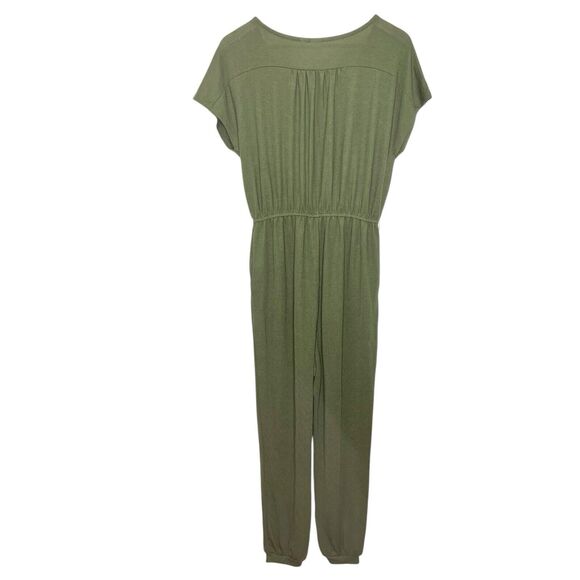 Gap Knit Stretchy Jumpsuit Olive Green Womens Small Comfort Short Sleeve - Picture 2 of 8